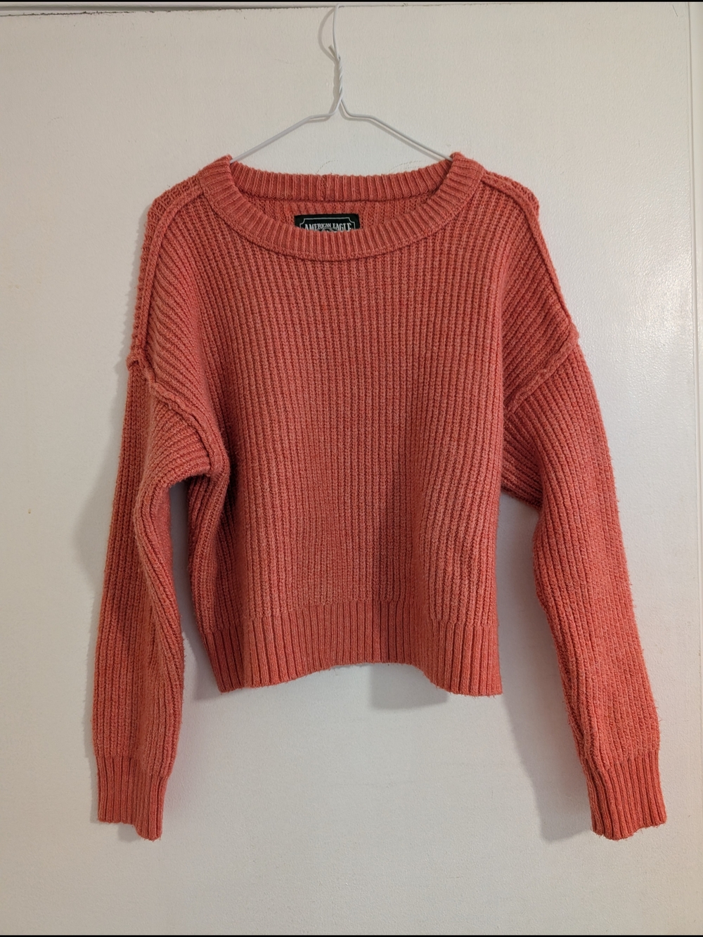 American Eagle Coral Wool Blend Chunky Ribbed Knit Sweater Size Small